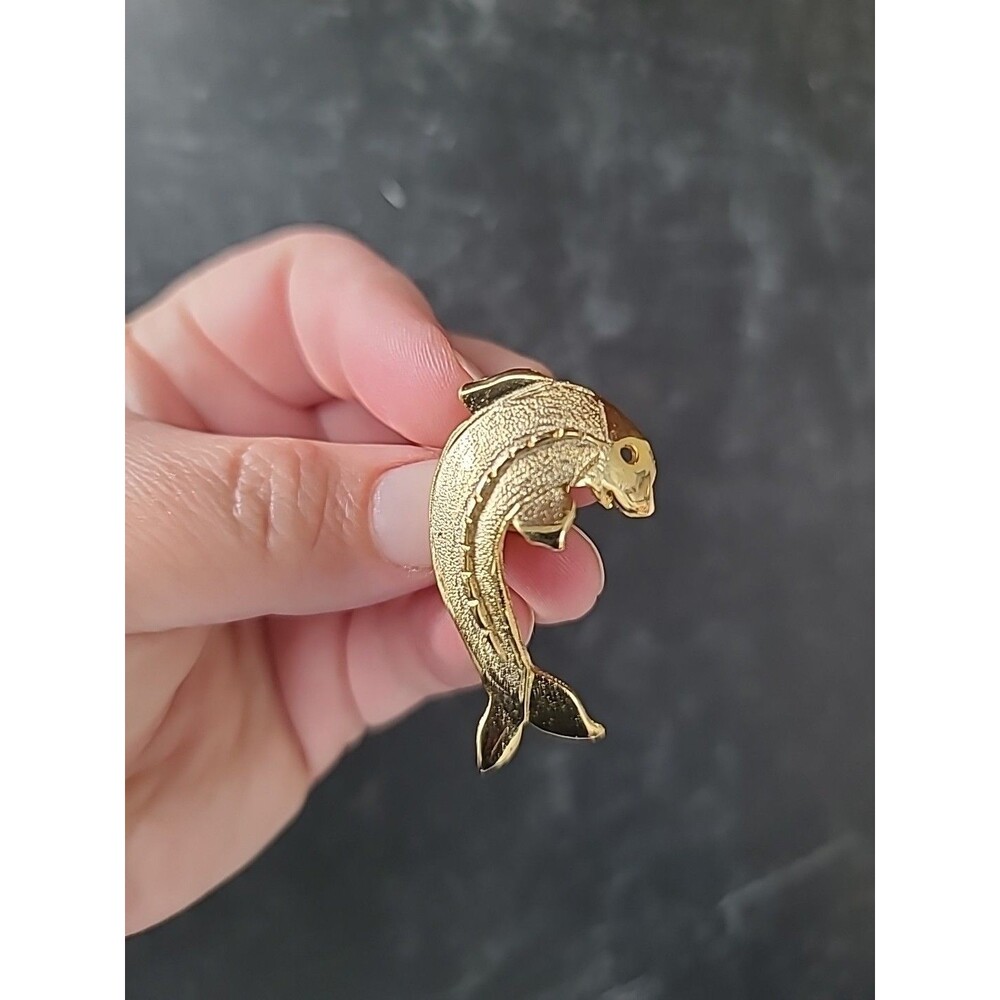 Gold Tone Metal Dolphin Shaped Pin Vintage Costume Jewelry
